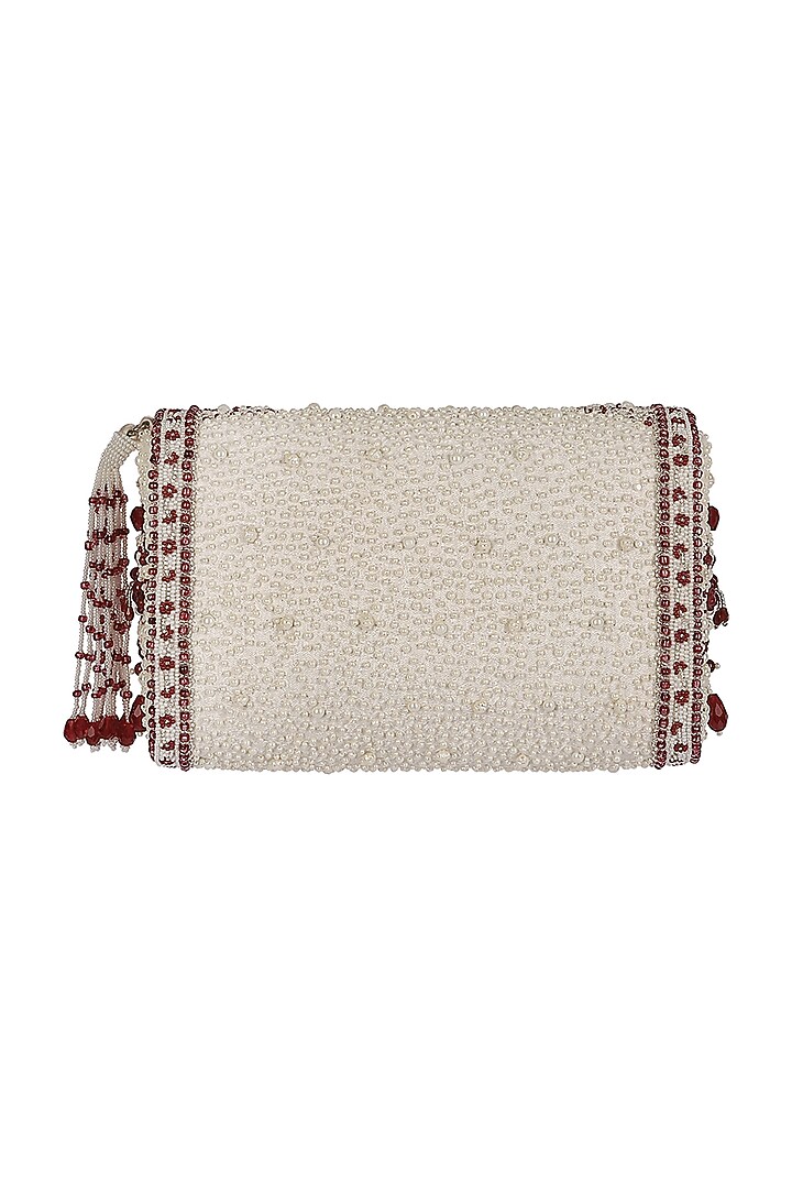 Ruby Red Embroidered Flapover Clutch by Lovetobag at Pernia's Pop Up Shop