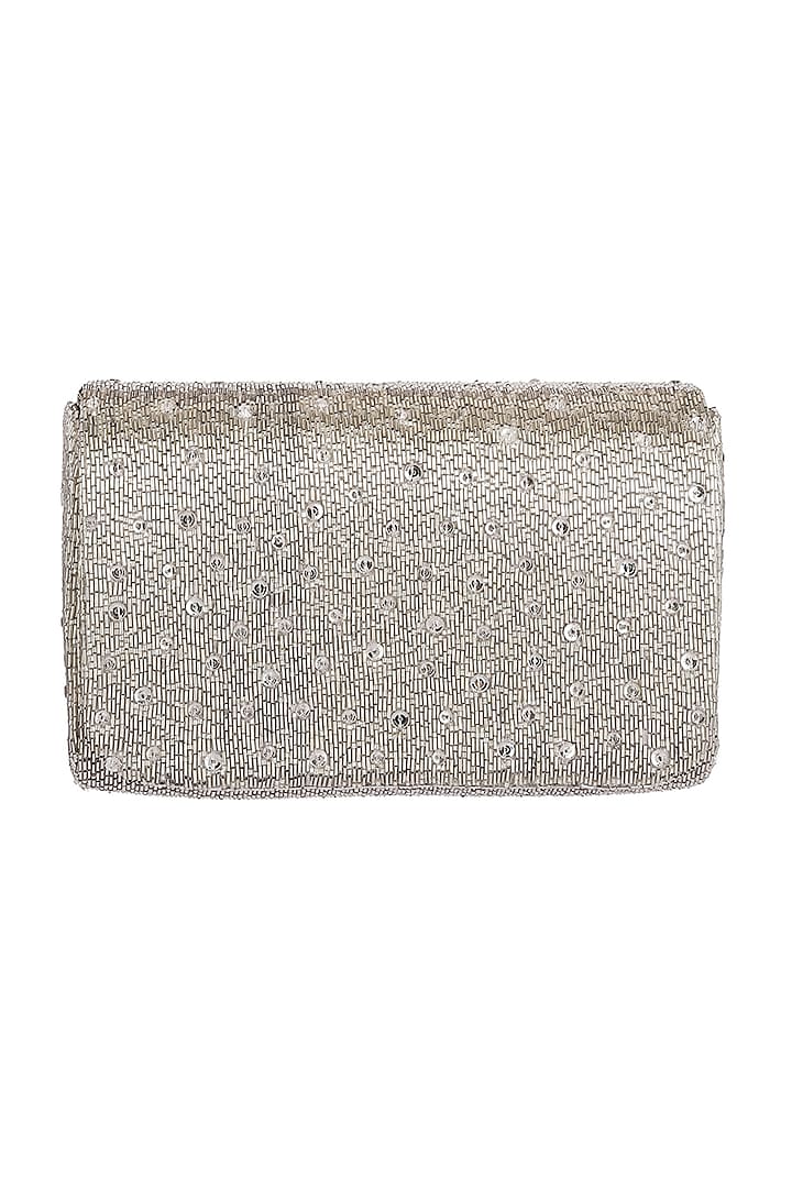 Silver Embroidered Flapover Clutch by Lovetobag