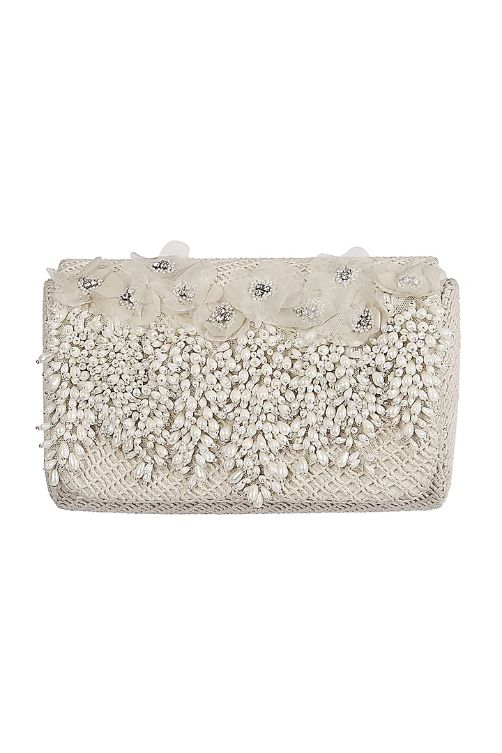 Ivory Embroidered Flapover Clutch by Lovetobag