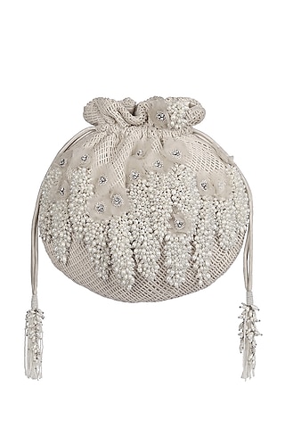 Ivory Bead & Pearl Embroidered Potli by Lovetobag