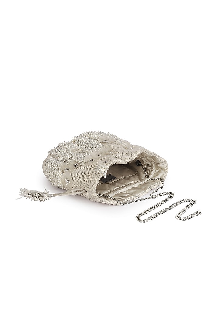 Ivory Bead & Pearl Embroidered Potli by Lovetobag at Pernia's Pop Up Shop