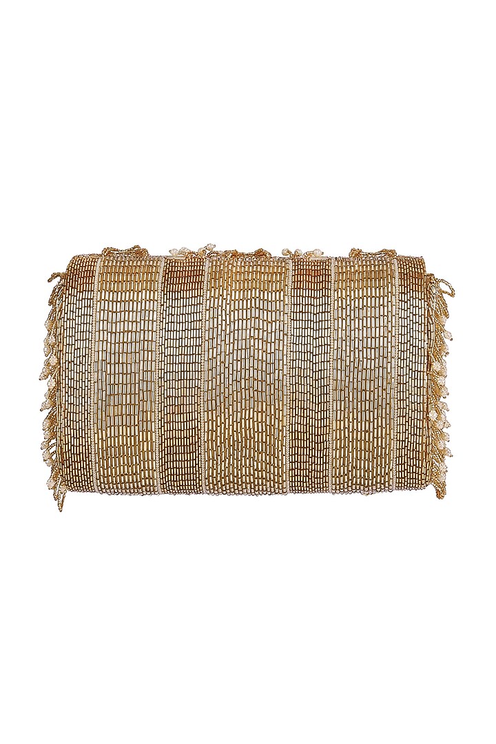 Golden Embroidered Fringed Flapover Clutch by Lovetobag at Pernia's Pop Up Shop