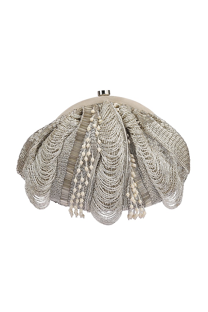 Silver Embroidered Fringed Pouch by Lovetobag