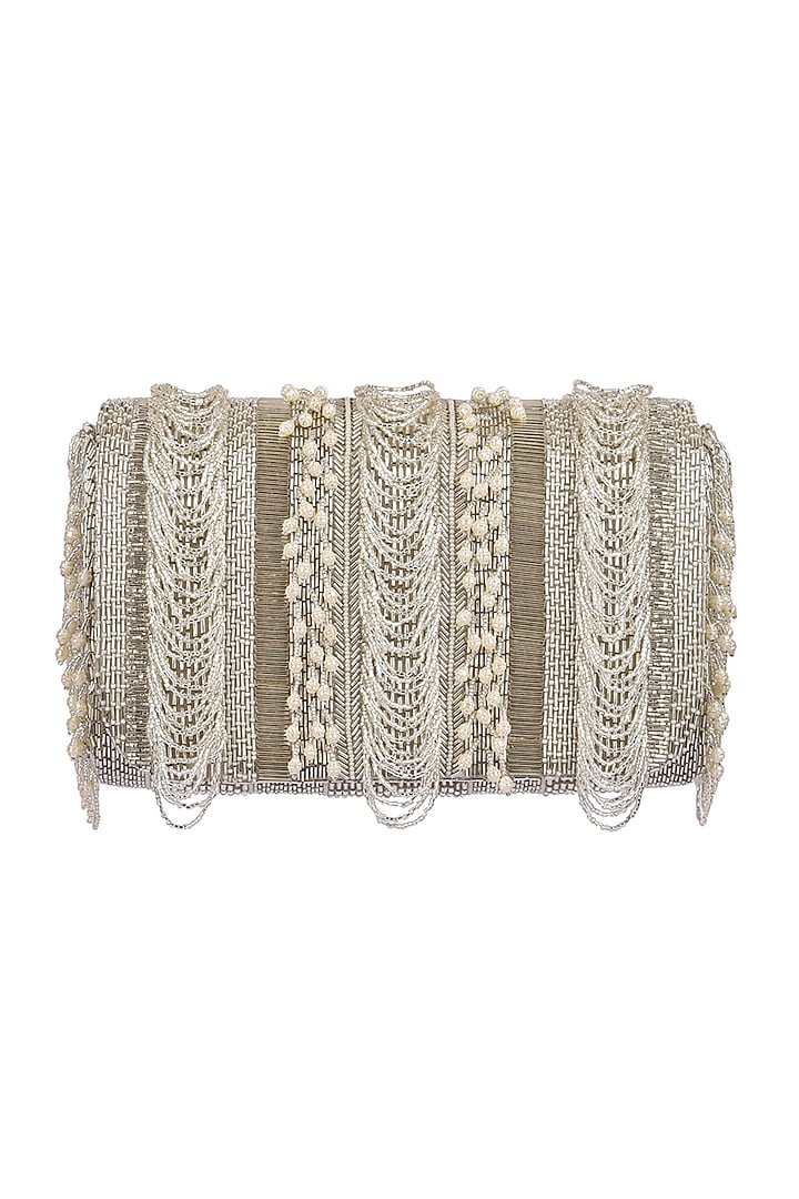 Silver Embroidered Fringed Flapover Clutch by Lovetobag