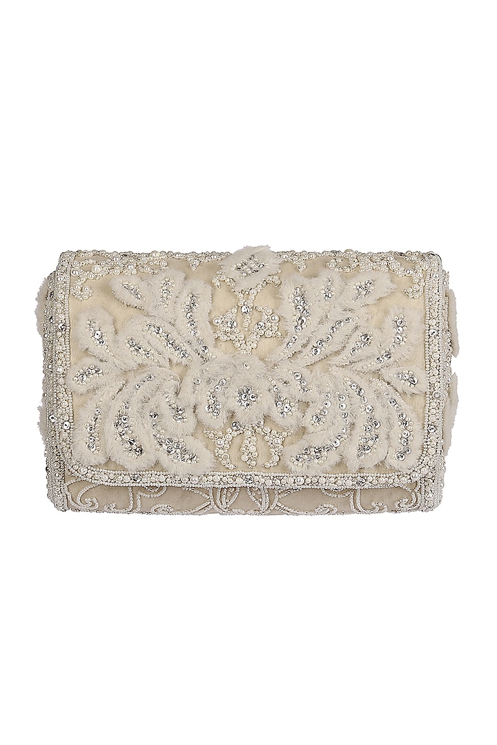 Ivory Bead Embroidered Flapover Clutch by Lovetobag