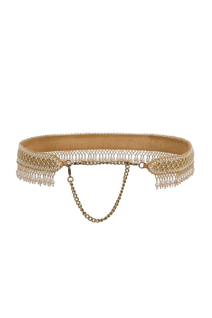 Gold Hand Embroidered Waist Belt by Lovetobag at Pernia's Pop Up Shop