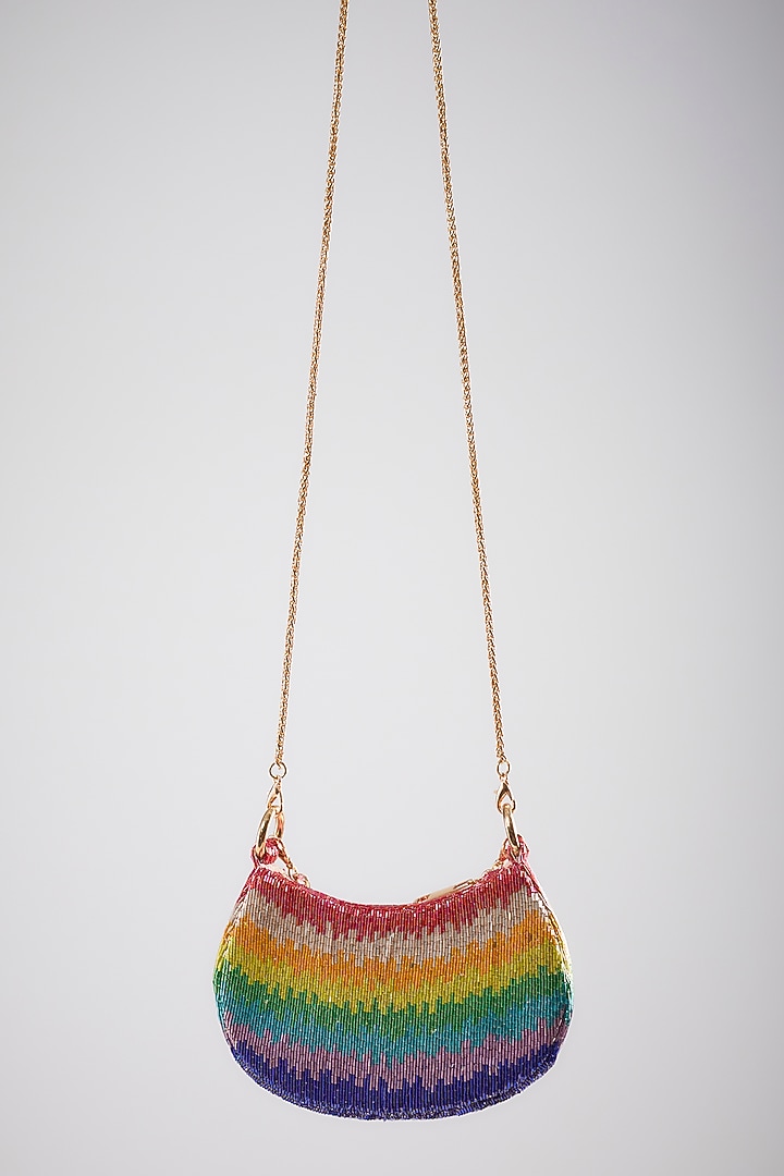 Tourmaline-Colored Satin Bugle Beads Embroidered Clutch Bag by Lovetobag at Pernia's Pop Up Shop