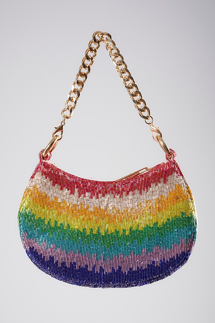 Tourmaline-Colored Satin Bugle Beads Embroidered Clutch Bag by Lovetobag at Pernia's Pop Up Shop