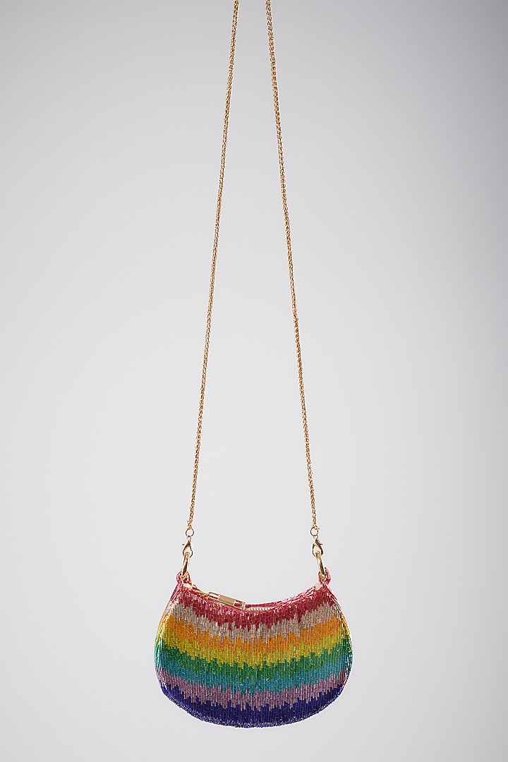 Tourmaline-Colored Satin Bugle Beads Embroidered Clutch Bag by Lovetobag at Pernia's Pop Up Shop