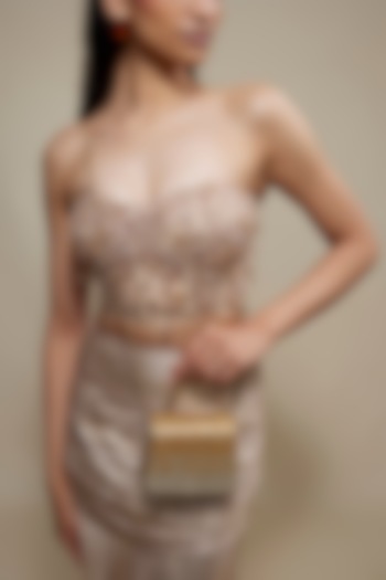 Peerless Gold Satin Crystal Hand Embroidered Mini Bag by Lovetobag at Pernia's Pop Up Shop