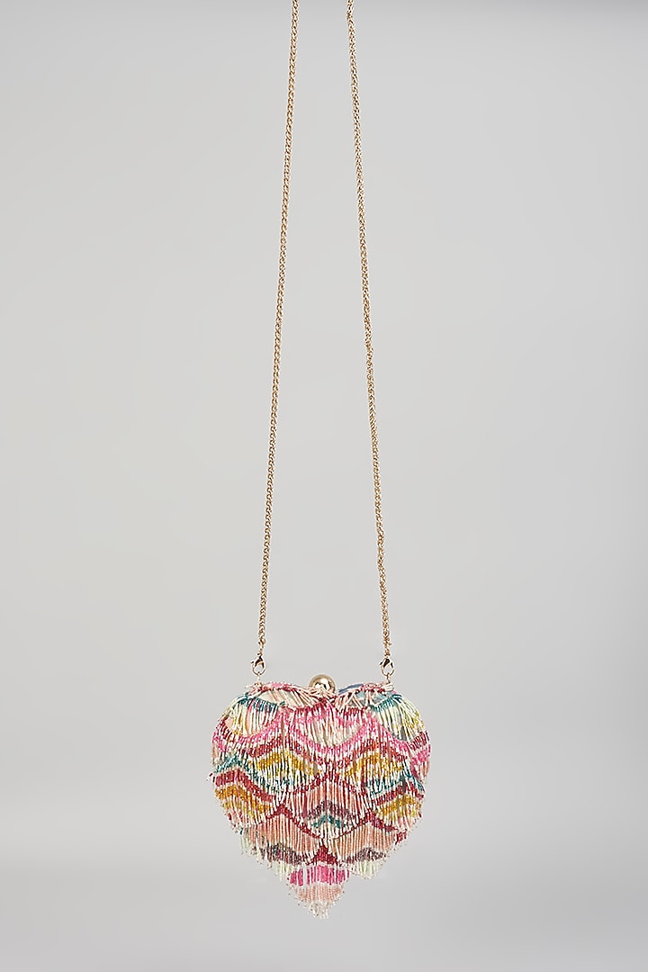 Pink Georgette Embellished Mini Clutch by Lovetobag at Pernia's Pop Up Shop