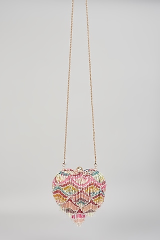 Pink Georgette Embellished Mini Clutch by Lovetobag