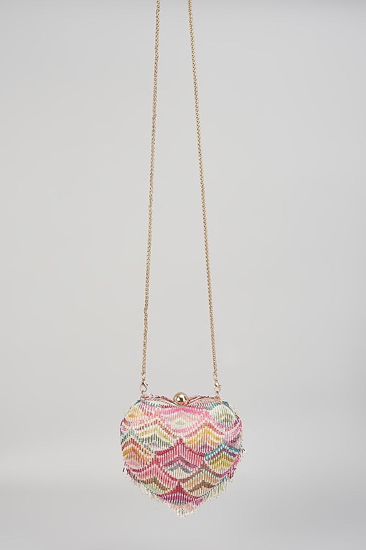 Pink Georgette Embellished Mini Clutch by Lovetobag at Pernia's Pop Up Shop