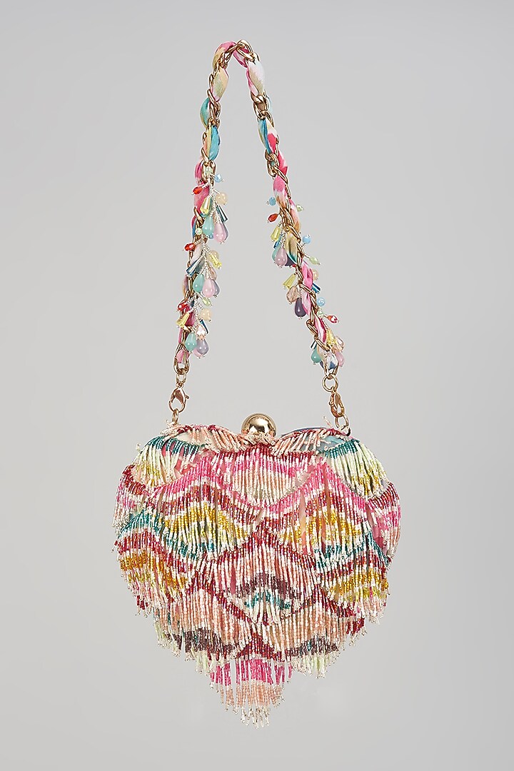 Pink Georgette Embellished Mini Clutch by Lovetobag at Pernia's Pop Up Shop