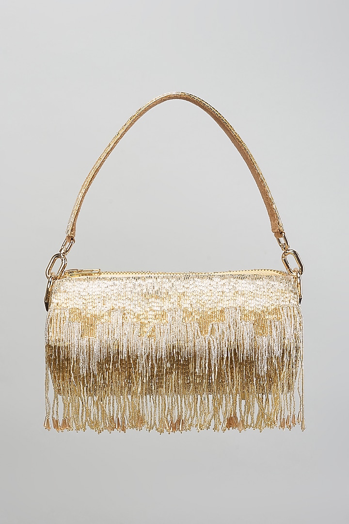 Gold Satin Hand Embroidered Clutch by Lovetobag at Pernia's Pop Up Shop