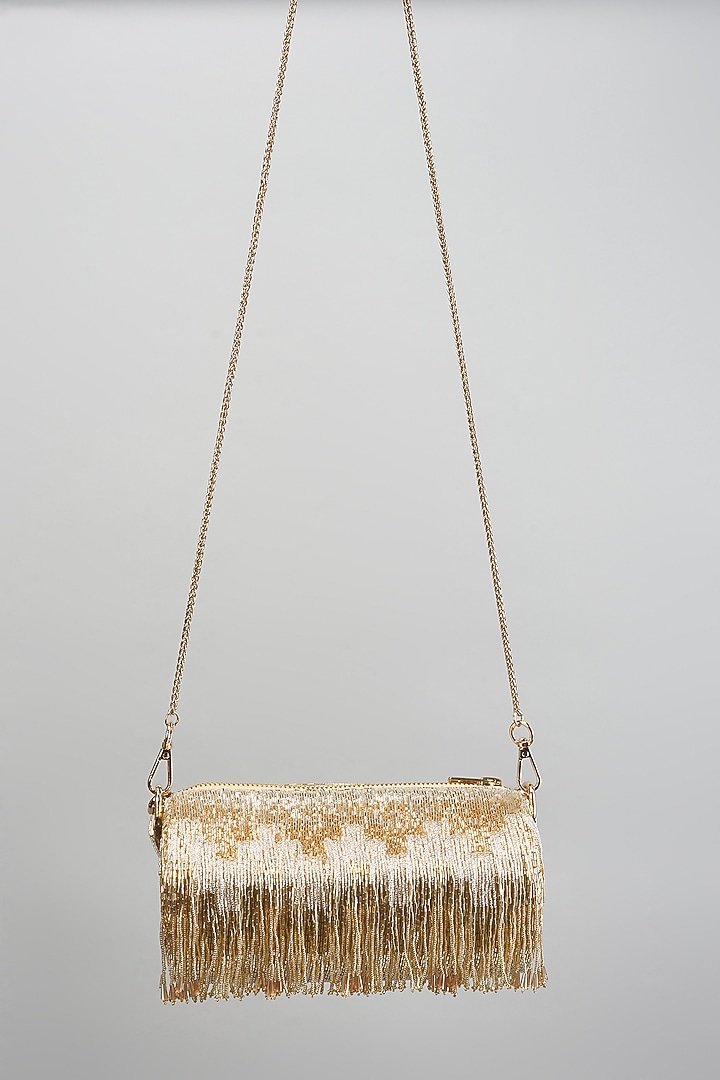 Gold Satin Hand Embroidered Clutch by Lovetobag at Pernia's Pop Up Shop