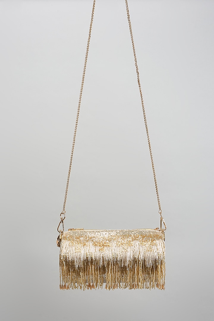 Gold Satin Hand Embroidered Clutch by Lovetobag at Pernia's Pop Up Shop