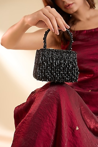 Heritage Black Satin Mini Trapezium Bag by Lovetobag