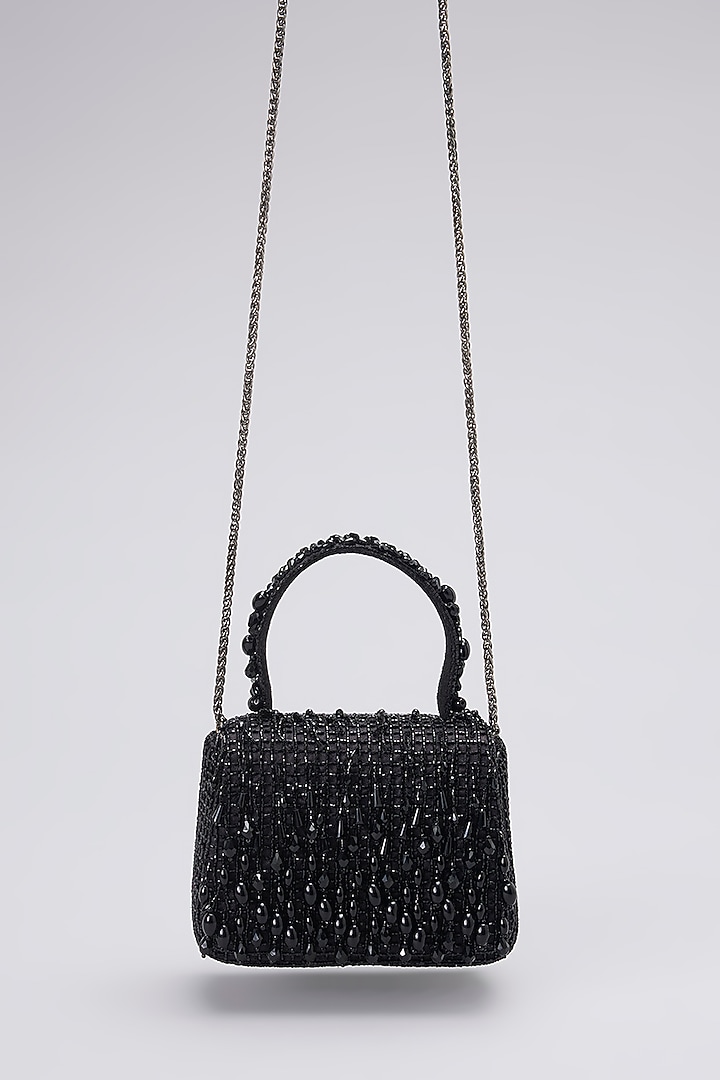 Heritage Black Satin Mini Trapezium Bag by Lovetobag at Pernia's Pop Up Shop