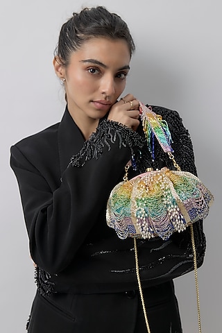 Tourmaline Rainbow Satin Hand Embroidered Pouch by Lovetobag