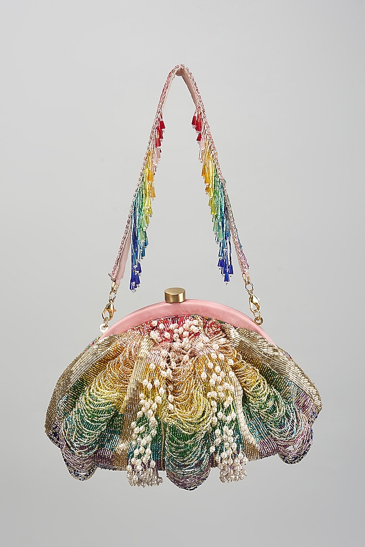 Tourmaline Rainbow Satin Hand Embroidered Pouch by Lovetobag at Pernia's Pop Up Shop