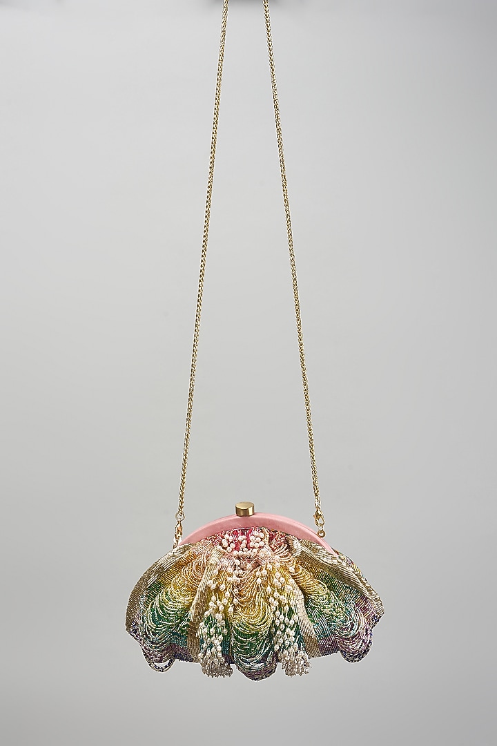 Tourmaline Rainbow Satin Hand Embroidered Pouch by Lovetobag at Pernia's Pop Up Shop