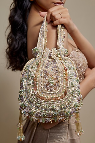 Amethyst Lavender Velvet Quartz Stone Embellished Potli Bag by Lovetobag
