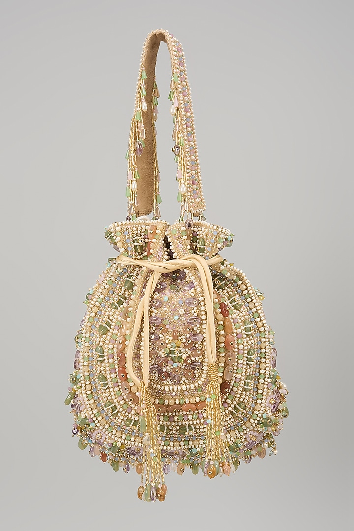 Amethyst Lavender Velvet Quartz Stone Embellished Potli Bag by Lovetobag at Pernia's Pop Up Shop