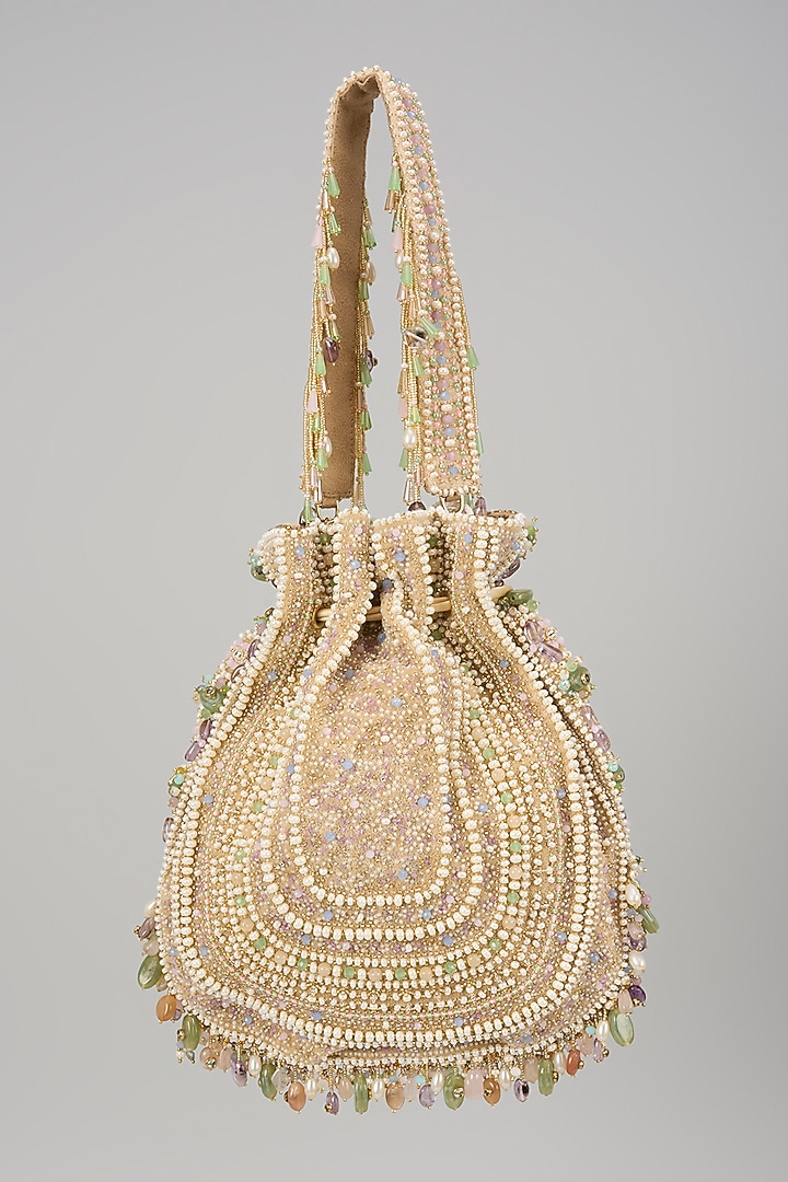 Amethyst Lavender Velvet Quartz Stone Embellished Potli Bag by Lovetobag at Pernia's Pop Up Shop