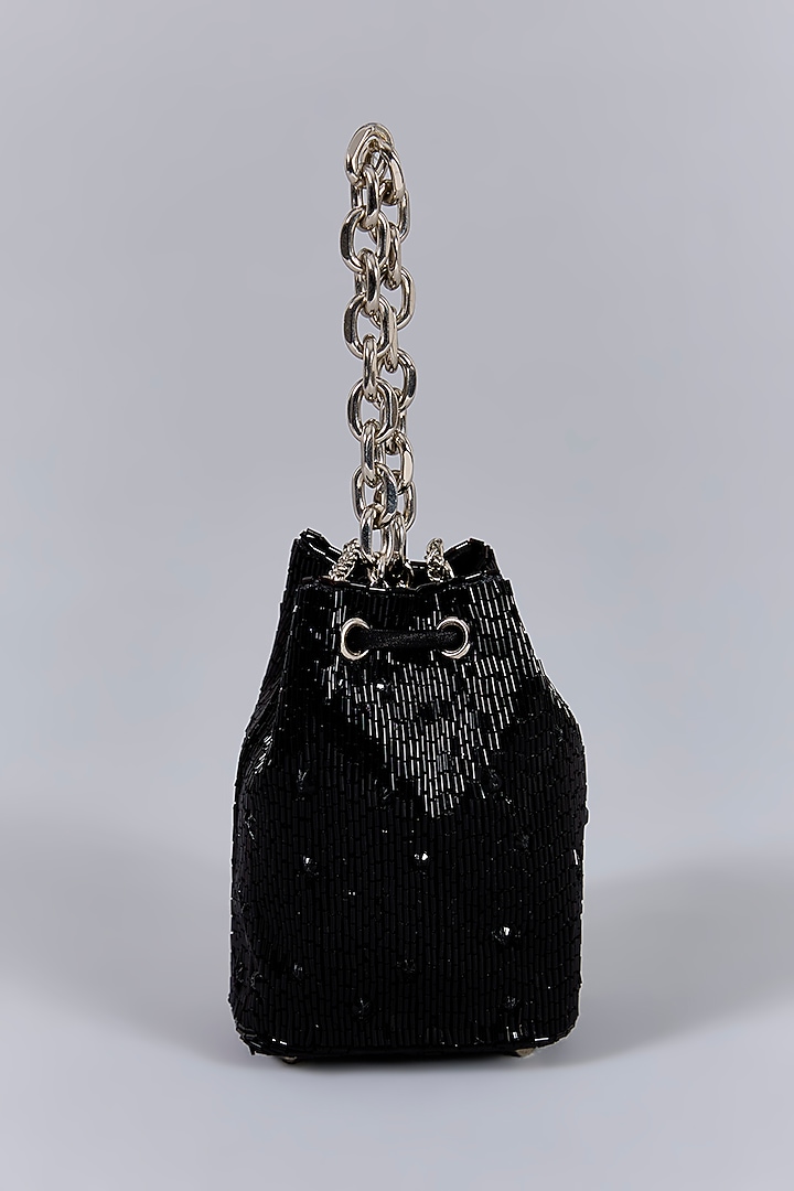 Black Satin Hand Embroidered Mini Potli by Lovetobag at Pernia's Pop Up Shop