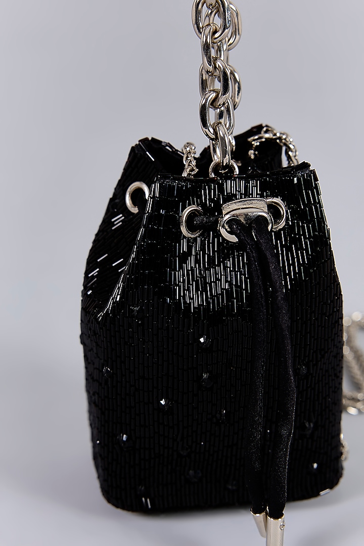Black Satin Hand Embroidered Mini Potli by Lovetobag at Pernia's Pop Up Shop