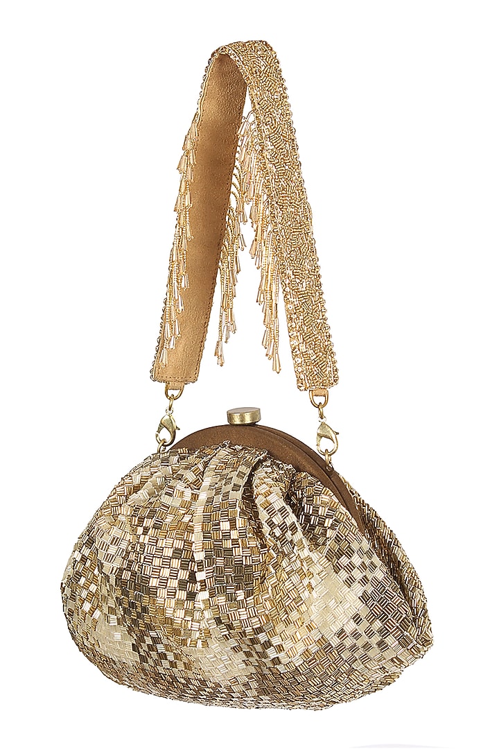 Peerless Gold Hand Embroidered Pouch by Lovetobag at Pernia's Pop Up Shop