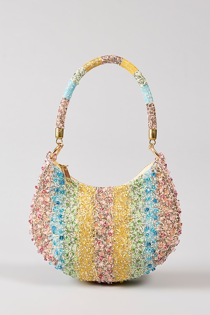 Sublime Pastel Multi-Colored Satin Embellished Crescent Bag by Lovetobag at Pernia's Pop Up Shop
