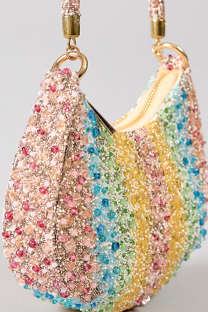 Sublime Pastel Multi-Colored Satin Embellished Crescent Bag by Lovetobag at Pernia's Pop Up Shop