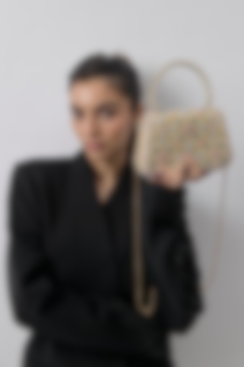 Multi-Colored Satin Japanese Bead Embellished Trapezium Bag by Lovetobag at Pernia's Pop Up Shop