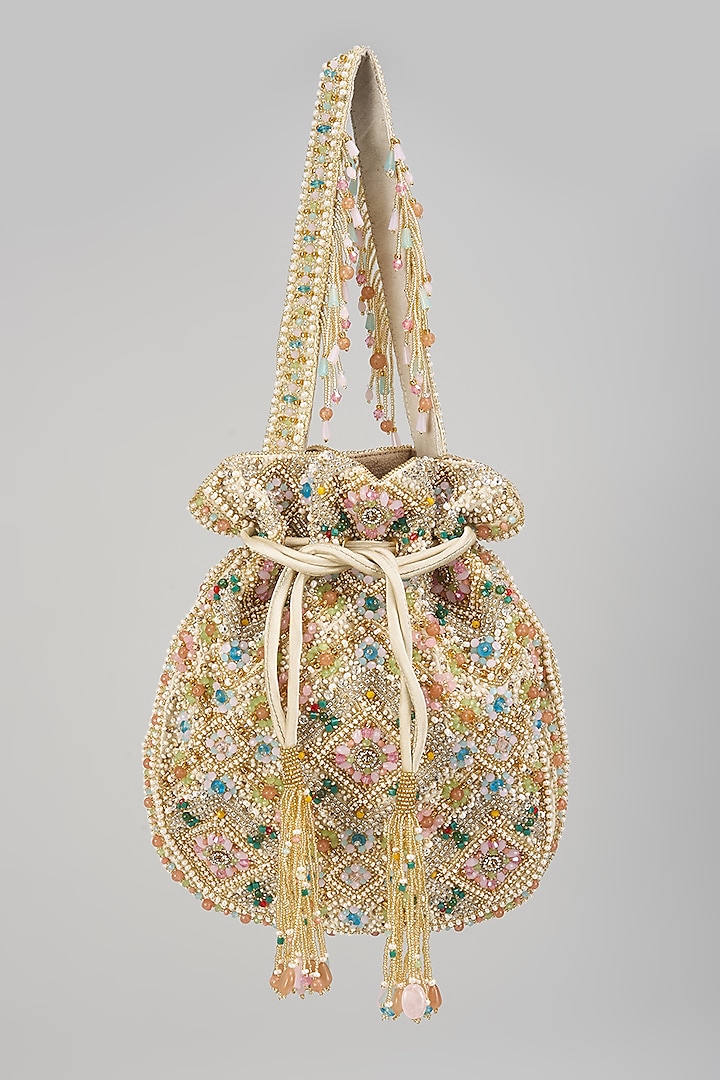 Multi-Colored Satin Hand Embroidered Potli by Lovetobag at Pernia's Pop Up Shop