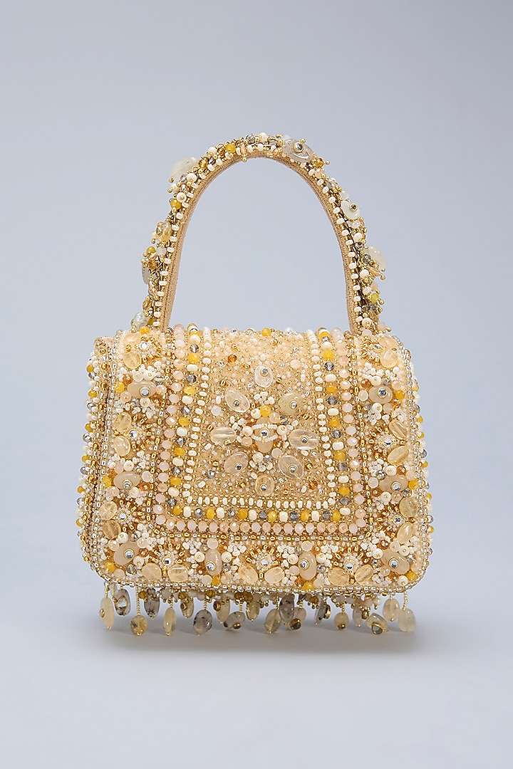 Gold Velvet Japanese Bead Embellished Clutch by Lovetobag at Pernia's Pop Up Shop