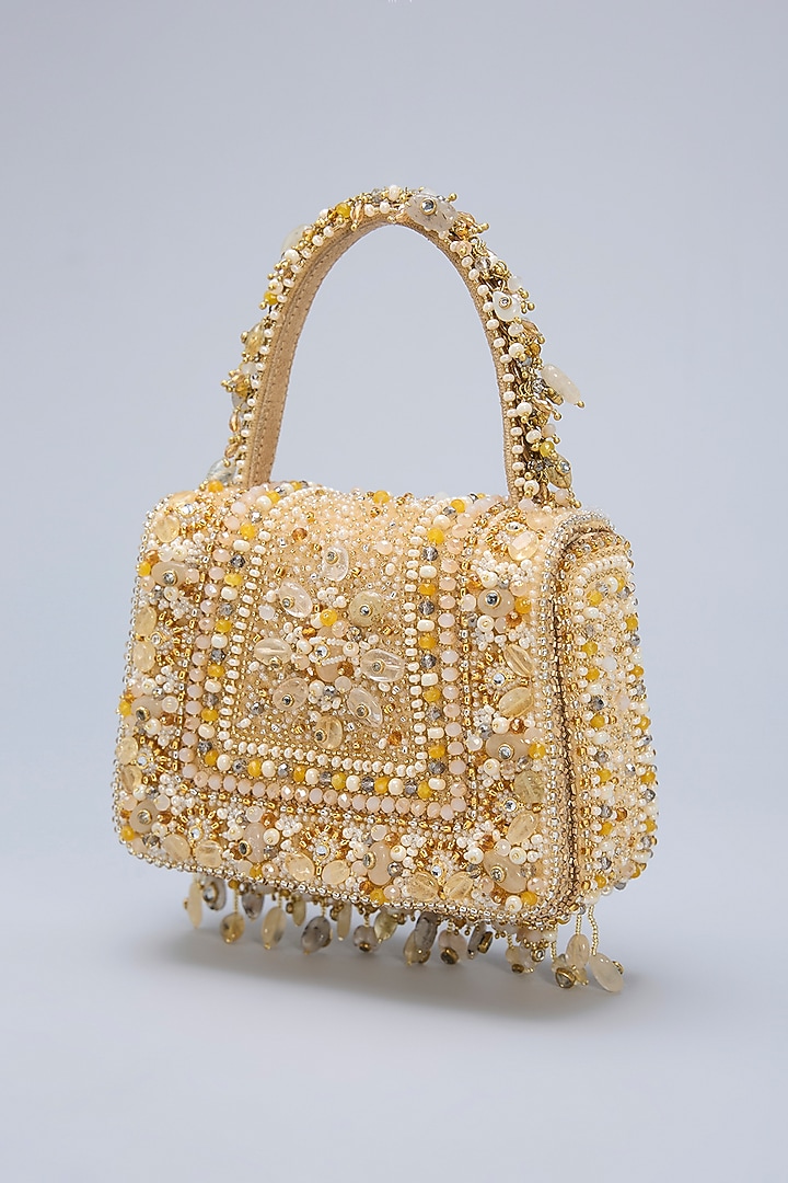 Gold Velvet Japanese Bead Embellished Clutch by Lovetobag at Pernia's Pop Up Shop