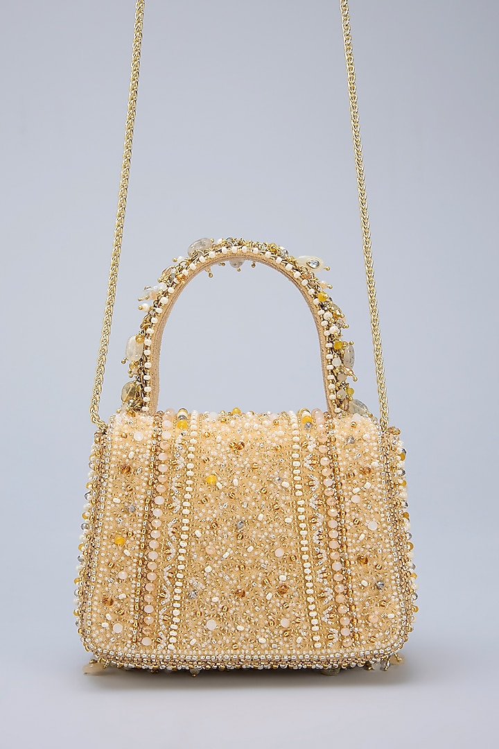Gold Velvet Japanese Bead Embellished Clutch by Lovetobag at Pernia's Pop Up Shop