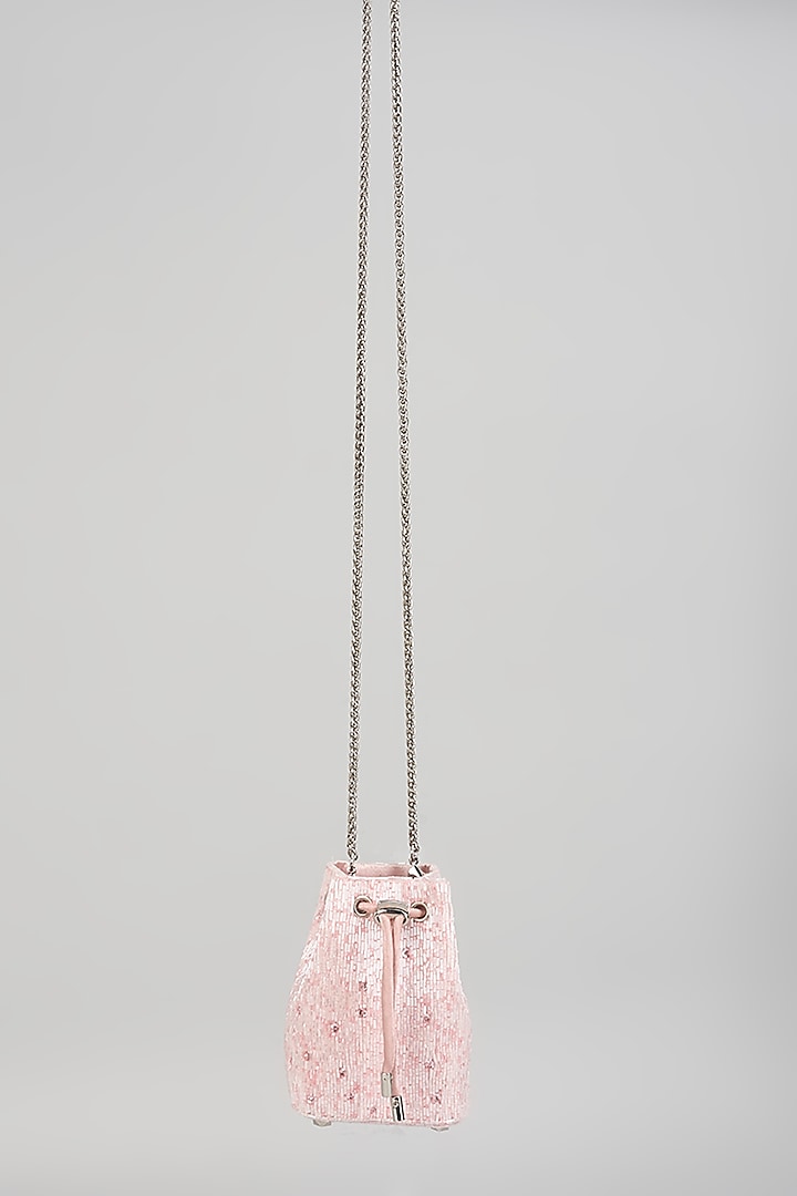 Pink Satin Hand Embroidered Potli by Lovetobag at Pernia's Pop Up Shop