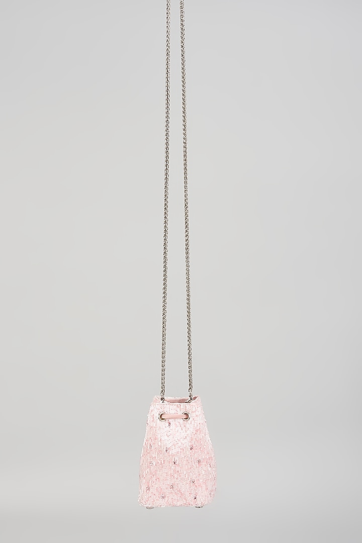Pink Satin Hand Embroidered Potli by Lovetobag at Pernia's Pop Up Shop