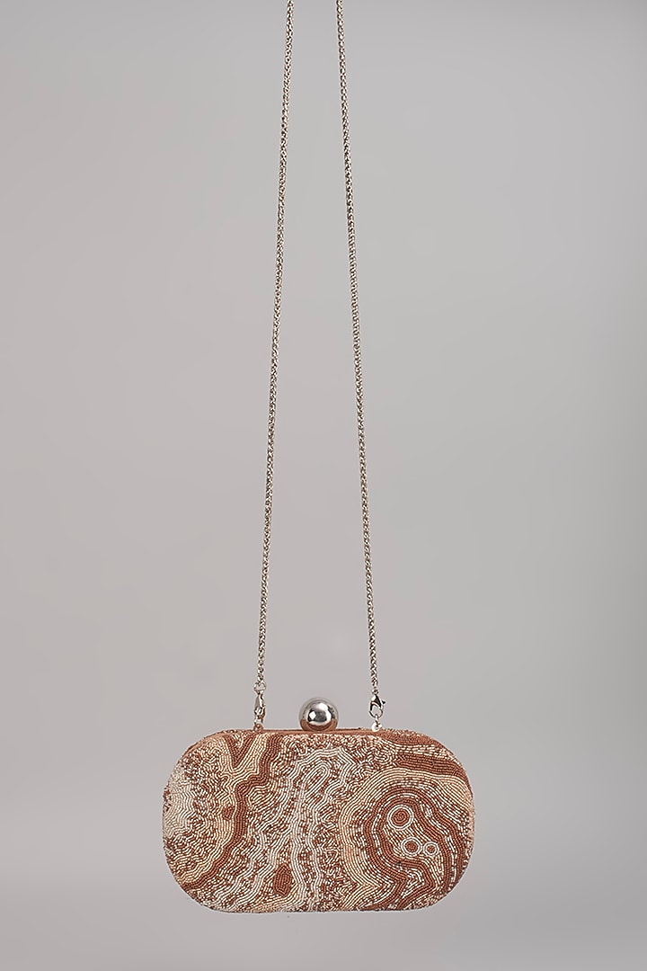 Rose Gold Satin Hand Embroidered Clutch by Lovetobag at Pernia's Pop Up Shop