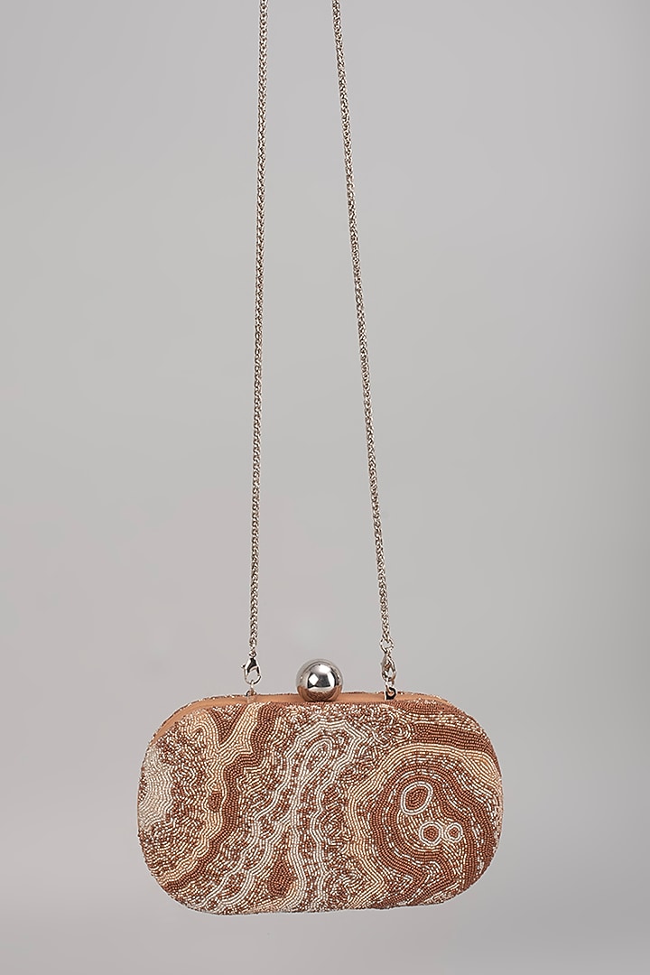 Rose Gold Satin Hand Embroidered Clutch by Lovetobag at Pernia's Pop Up Shop