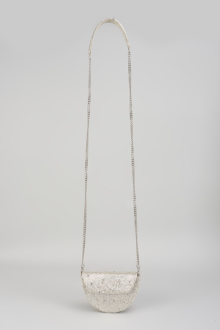 Silver Satin Hand Embroidered Mini Bag by Lovetobag at Pernia's Pop Up Shop