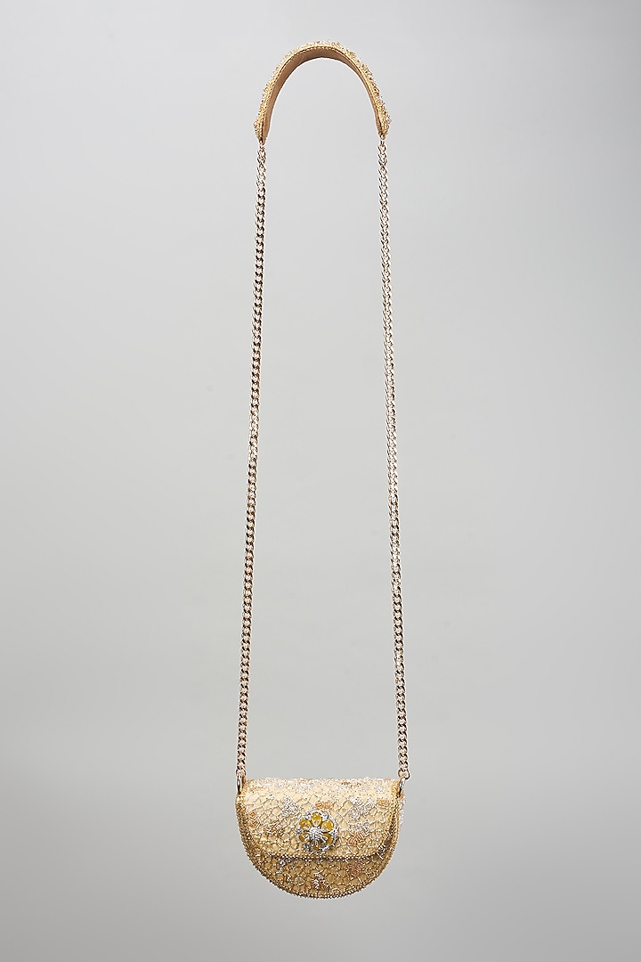 Golden Satin Zircon Trapezium Clutch by Lovetobag at Pernia's Pop Up Shop