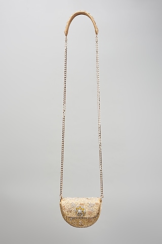 Golden Satin Zircon Trapezium Clutch by Lovetobag