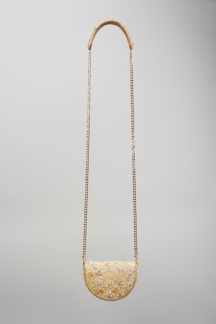Golden Satin Zircon Trapezium Clutch by Lovetobag at Pernia's Pop Up Shop