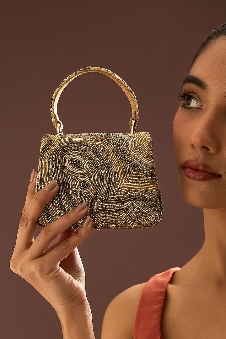 Gold Satin & Suedette Bag by Lovetobag at Pernia's Pop Up Shop