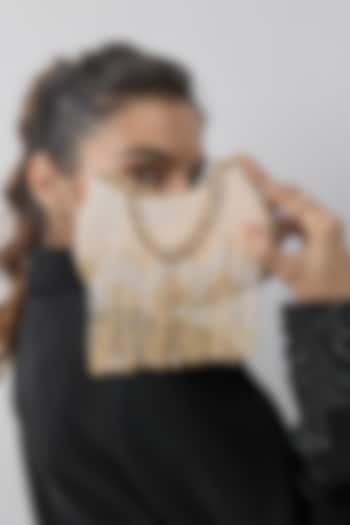 Golden Satin Micro Bead Hand Embroidered Clutch by Lovetobag at Pernia's Pop Up Shop