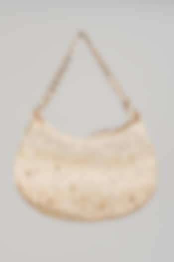 Multi-Colored Satin Hand Embroidered Mini Crescent Bag by Lovetobag at Pernia's Pop Up Shop